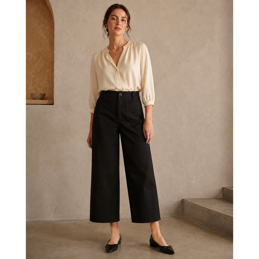 Maeve Anthropologie The Colette Pants Sz 27 Black Cropped Wide Leg High Rise